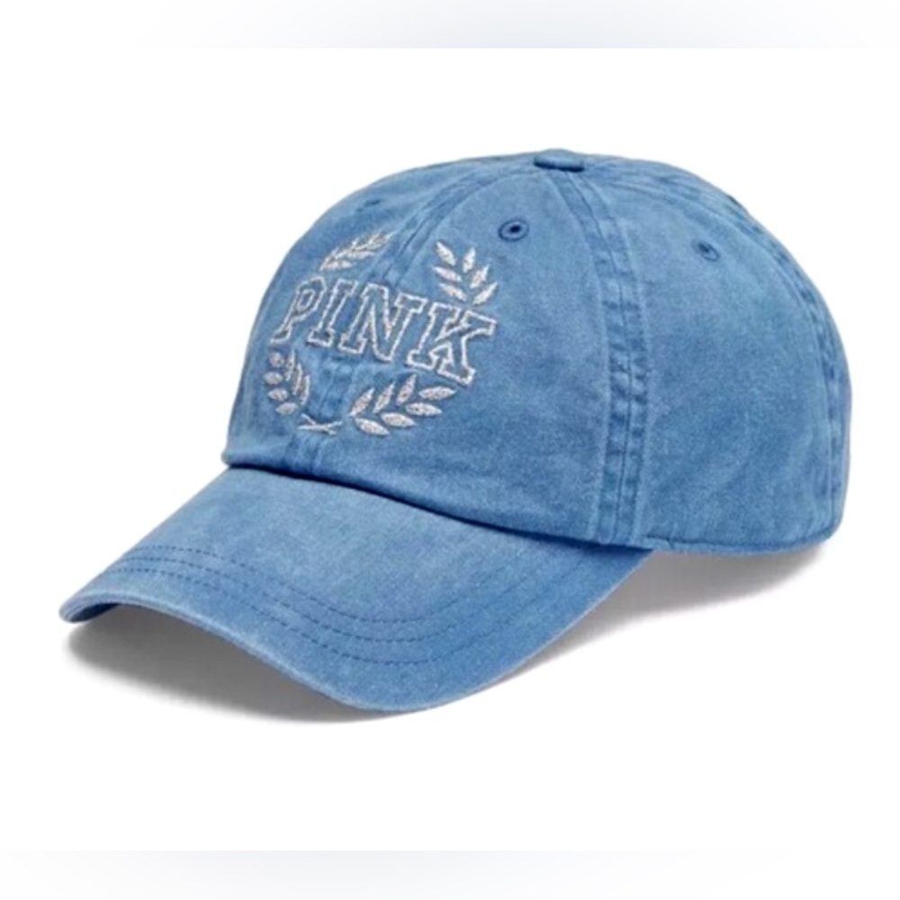 VICTORIA'S SECRET PINK LOGO BASEBALL WASHED BLUE ADJUSTABLE STRAP CAP